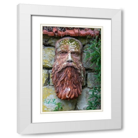 France-Giverny Stone face hanging on a stone wall  White Modern Wood Framed Art Print with Double Matting by Jaynes Gallery