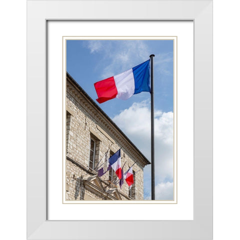 France-Giverny Flags of France in town  White Modern Wood Framed Art Print with Double Matting by Jaynes Gallery
