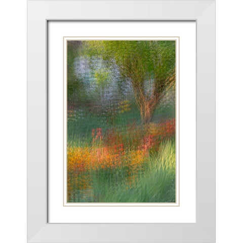 France-Giverny Impression of flowers in Monets Garden  White Modern Wood Framed Art Print with Double Matting by Jaynes Gallery
