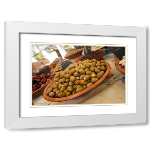 Olives in the Sunday market in Beaune-France White Modern Wood Framed Art Print with Double Matting by Brack, Dennis