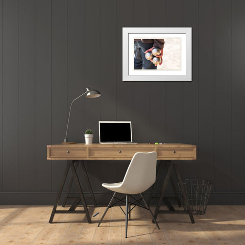 France-Haute-Vienne-Limoges Man playing boules in a park in Limoges White Modern Wood Framed Art Print with Double Matting by Wilson, Emily