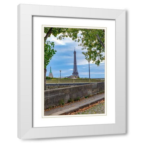 Paris. Eiffel Tower in territorial and street view. White Modern Wood Framed Art Print with Double Matting by Wilson, Emily M.