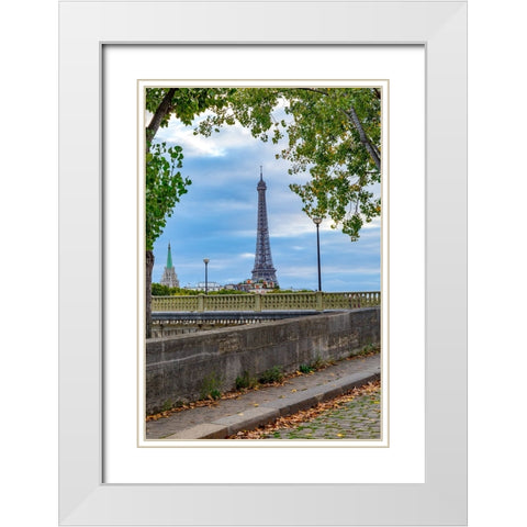 Paris. Eiffel Tower in territorial and street view. White Modern Wood Framed Art Print with Double Matting by Wilson, Emily M.