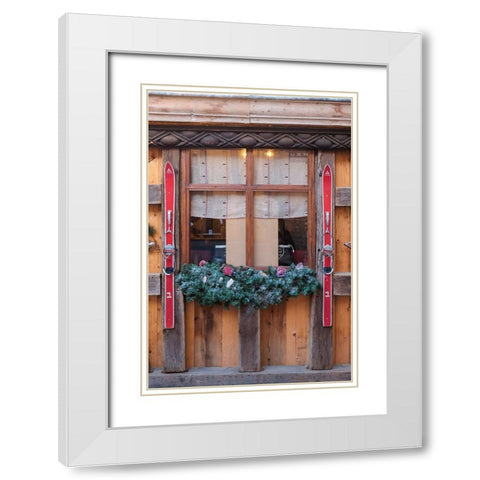 Colmar-France Old town Colmar adorned with Christmas decoration Old skis decorate a rustic cafÃ© White Modern Wood Framed Art Print with Double Matting by McRoberts, Julien