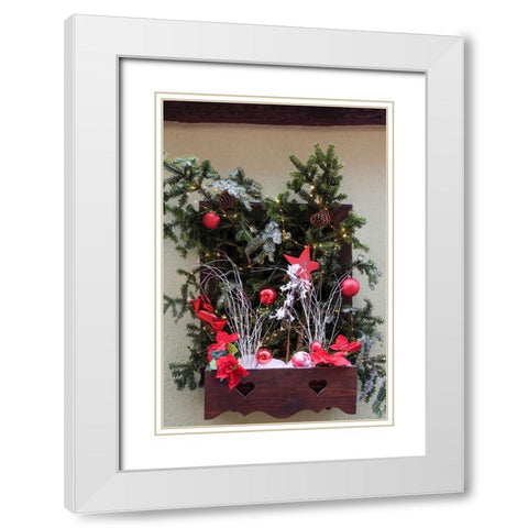 Riquewihr-France Village established 1400s in Alsace Region Window decorated Christmas ornaments White Modern Wood Framed Art Print with Double Matting by McRoberts, Julien