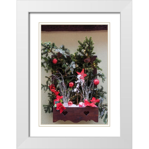 Riquewihr-France Village established 1400s in Alsace Region Window decorated Christmas ornaments White Modern Wood Framed Art Print with Double Matting by McRoberts, Julien