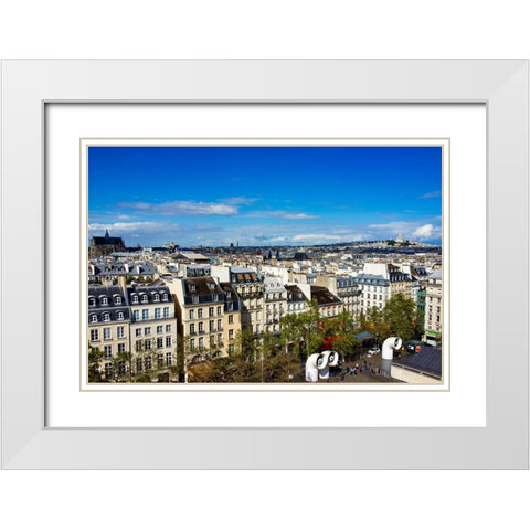France-Paris Houses facing Beaubourg-Centre Pompidou square-Eiffel tower on the far left White Modern Wood Framed Art Print with Double Matting by Molinari, Michele