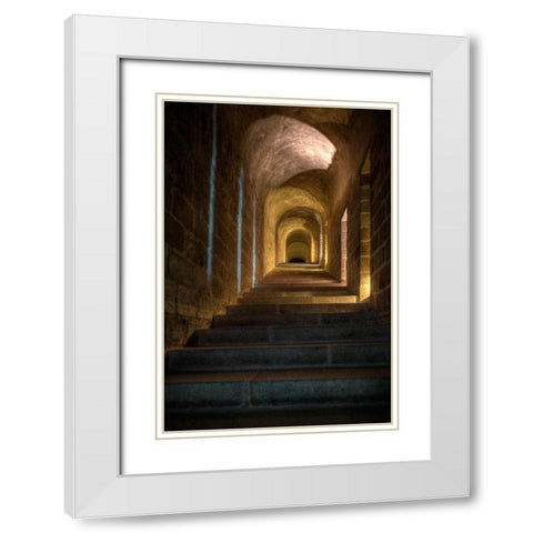 Stairs and hallway in Mont Saint-Michel on the Normandy coast of France White Modern Wood Framed Art Print with Double Matting by Steve Mohlenkamp