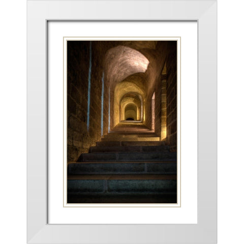 Stairs and hallway in Mont Saint-Michel on the Normandy coast of France White Modern Wood Framed Art Print with Double Matting by Steve Mohlenkamp