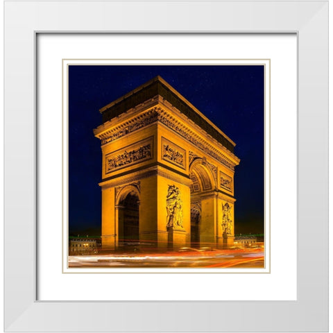 Traffic passes the Arch de Triumph on the Champs Elysee in Paris-France White Modern Wood Framed Art Print with Double Matting by Steve Mohlenkamp