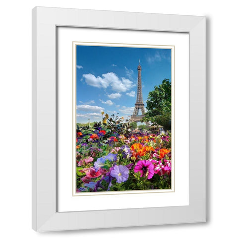 Fall and Eiffel Tower in Paris-France White Modern Wood Framed Art Print with Double Matting by Steve Mohlenkamp