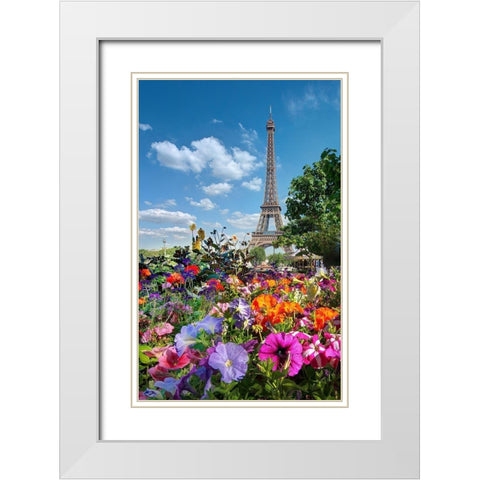 Fall and Eiffel Tower in Paris-France White Modern Wood Framed Art Print with Double Matting by Steve Mohlenkamp