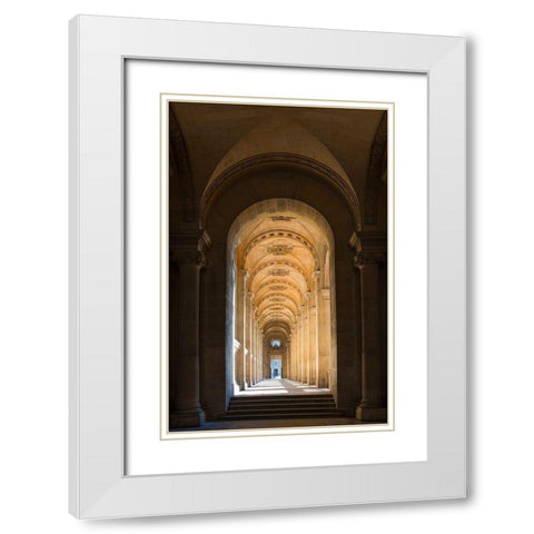 Hallway to the pyramid and courtyard at the Louvre in Paris-France White Modern Wood Framed Art Print with Double Matting by Steve Mohlenkamp