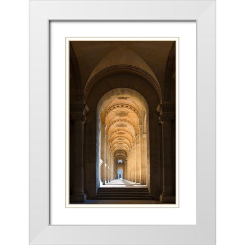 Hallway to the pyramid and courtyard at the Louvre in Paris-France White Modern Wood Framed Art Print with Double Matting by Steve Mohlenkamp