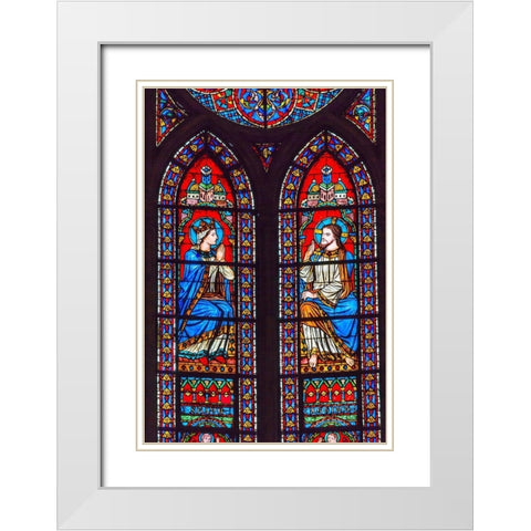 Jesus Christ Mary stained glass-Notre Dame Cathedral-Paris-France  White Modern Wood Framed Art Print with Double Matting by Perry, William