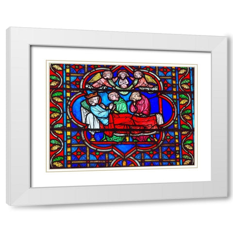 King Death Bed Angels Medieval Stories stained glass-Notre Dame Cathedral-Paris-France  White Modern Wood Framed Art Print with Double Matting by Perry, William