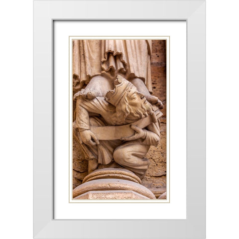 Headless King Facade-Notre Dame Cathedral-Paris-France  White Modern Wood Framed Art Print with Double Matting by Perry, William