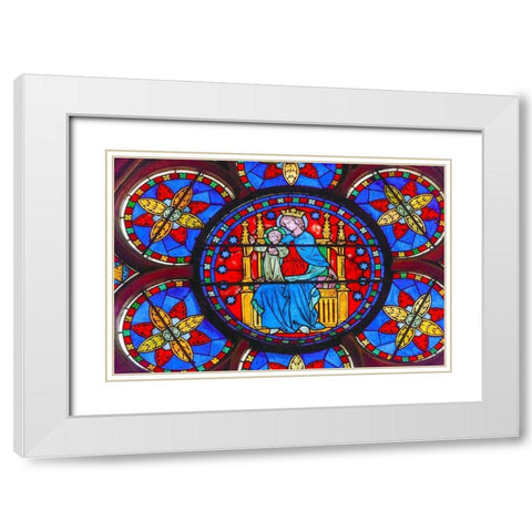 Virgin Mary-Jesus Christ stained glass-Notre Dame Cathedral-Paris-France  White Modern Wood Framed Art Print with Double Matting by Perry, William