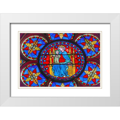 Virgin Mary-Jesus Christ stained glass-Notre Dame Cathedral-Paris-France  White Modern Wood Framed Art Print with Double Matting by Perry, William