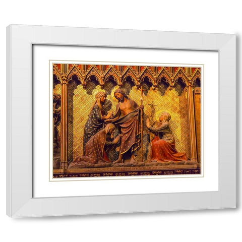 Women Praying Jesus Christ wooden panel statues-Notre Dame Cathedral-Paris-France  White Modern Wood Framed Art Print with Double Matting by Perry, William