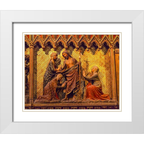 Women Praying Jesus Christ wooden panel statues-Notre Dame Cathedral-Paris-France  White Modern Wood Framed Art Print with Double Matting by Perry, William
