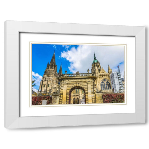 Outside Bayeux Cathedral- Bayeux- Normandy- France. Catholic church White Modern Wood Framed Art Print with Double Matting by Perry, William