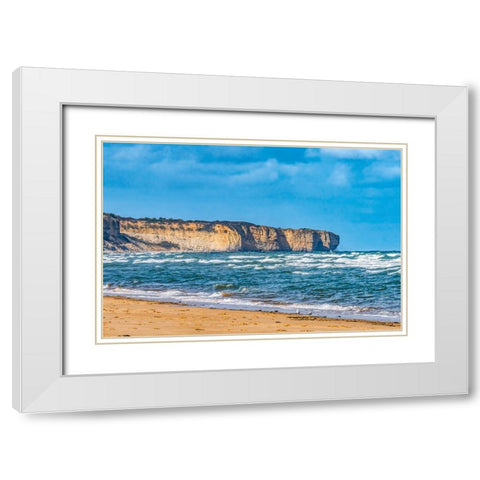 High cliffs- Omaha Beach- Normandy- France. White Modern Wood Framed Art Print with Double Matting by Perry, William