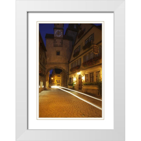 Germany, Rothenburg Night street scene White Modern Wood Framed Art Print with Double Matting by Flaherty, Dennis