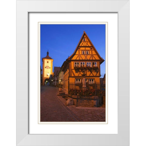 Germany, Rothenburg Siebers Tower with clock White Modern Wood Framed Art Print with Double Matting by Flaherty, Dennis