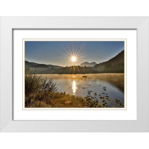 Germany-Bavaria-Ramsau bei Berchtesgaden-Fishing on Lake Hintersee in Early Morning Light White Modern Wood Framed Art Print with Double Matting by Looney, Hollice