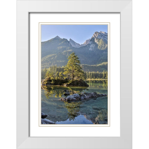 Germany-Bavaria-Ramsau bei Berchtesgaden-Lake Hintersee in Morning Light White Modern Wood Framed Art Print with Double Matting by Looney, Hollice