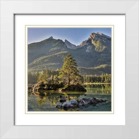 Germany-Bavaria-Ramsau bei Berchtesgaden-Lake Hintersee in Morning Light White Modern Wood Framed Art Print with Double Matting by Looney, Hollice