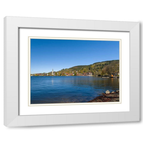 Lake and village Schliersee in the Bavarian Alps-Bavaria-Germany White Modern Wood Framed Art Print with Double Matting by Zwick, Martin