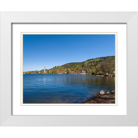 Lake and village Schliersee in the Bavarian Alps-Bavaria-Germany White Modern Wood Framed Art Print with Double Matting by Zwick, Martin
