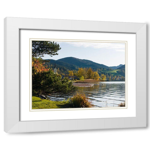 Lake and village Schliersee in the Bavarian Alps-Bavaria-Germany White Modern Wood Framed Art Print with Double Matting by Zwick, Martin