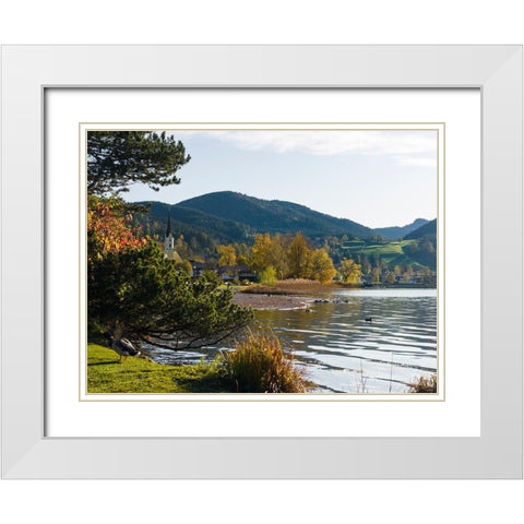 Lake and village Schliersee in the Bavarian Alps-Bavaria-Germany White Modern Wood Framed Art Print with Double Matting by Zwick, Martin