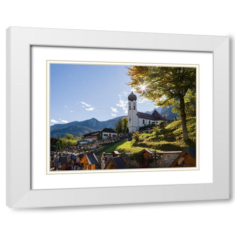 Church St-Johannes der Taufer-John the Baptist-Village Grainau near Garmisch-Partenkirchen and moun White Modern Wood Framed Art Print with Double Matting by Zwick, Martin