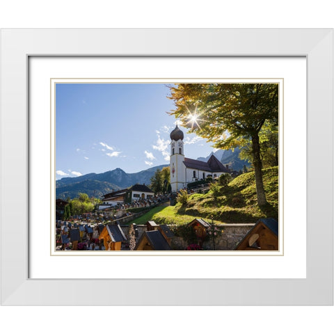 Church St-Johannes der Taufer-John the Baptist-Village Grainau near Garmisch-Partenkirchen and moun White Modern Wood Framed Art Print with Double Matting by Zwick, Martin