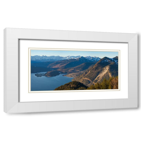 View from Mt-Jochberg near lake Walchensee towards lake Walchensee and Wetterstein mountain range-G White Modern Wood Framed Art Print with Double Matting by Zwick, Martin