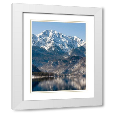 Lake Kochelsee at village Kochel am See during winter in the Bavarian Alps-Mt-Herzogstand in the ba White Modern Wood Framed Art Print with Double Matting by Zwick, Martin