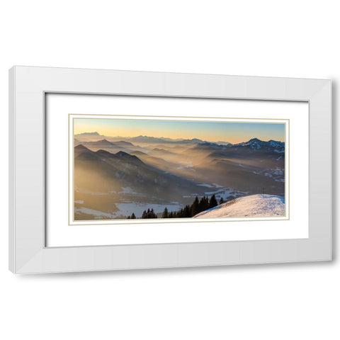 mount Schoenberg near Lenggries in the Bavarian alps during winter. Germany- Bavaria White Modern Wood Framed Art Print with Double Matting by Zwick, Martin