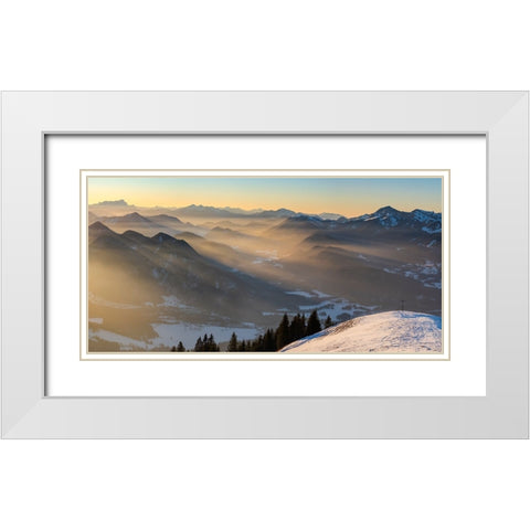 mount Schoenberg near Lenggries in the Bavarian alps during winter. Germany- Bavaria White Modern Wood Framed Art Print with Double Matting by Zwick, Martin