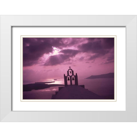 Greece, Santorini Island, Church steeple at night White Modern Wood Framed Art Print with Double Matting by Satushek, Steve