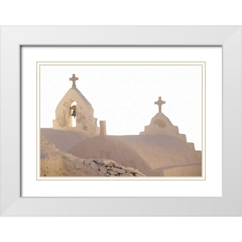 Greece, Cyclades, Mykonos Bell of a Church White Modern Wood Framed Art Print with Double Matting by Noble Gardner, Nancy