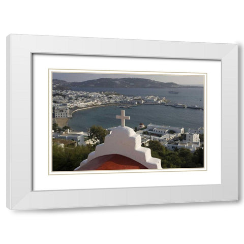 Greece, Mykonos, Hora Town and bay overlook White Modern Wood Framed Art Print with Double Matting by Young, Bill