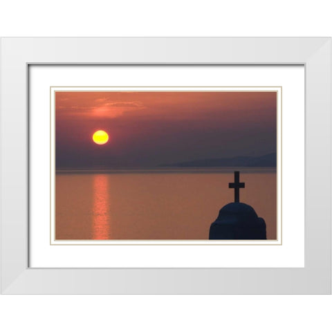 Greece, Mykonos Greek Orthodox church, sunset White Modern Wood Framed Art Print with Double Matting by Young, Bill