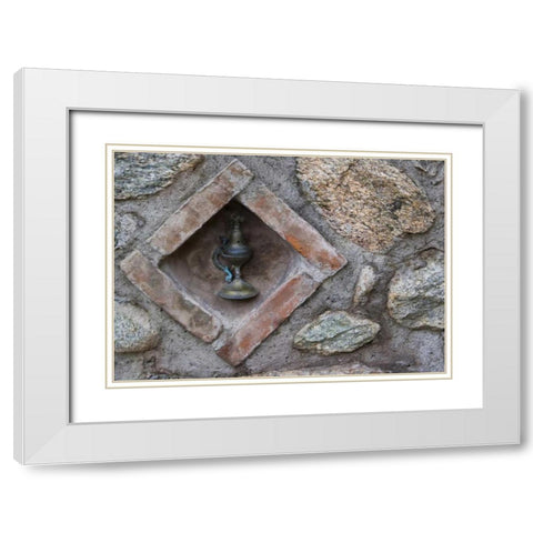 Greece, Meteora Lamp at Grand Meteora Monastery White Modern Wood Framed Art Print with Double Matting by Young, Bill