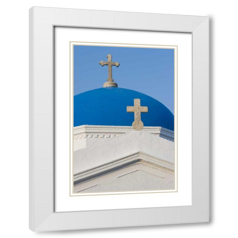 Greece, Mykonos Blue Greek Orthodox church dome White Modern Wood Framed Art Print with Double Matting by Young, Bill