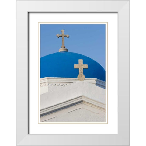 Greece, Mykonos Blue Greek Orthodox church dome White Modern Wood Framed Art Print with Double Matting by Young, Bill