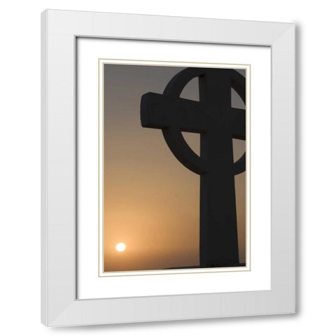 Greece, Santorini Greek cross against sunset White Modern Wood Framed Art Print with Double Matting by Young, Bill
